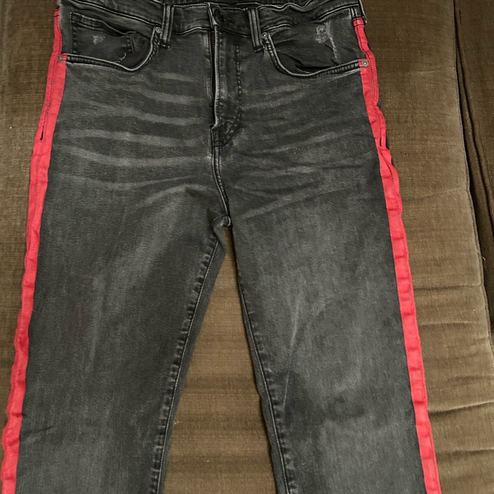 H&M Men's Gray Skinny Jeans with Red Stripe